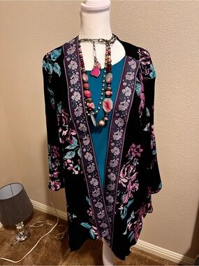 The Pioneer Woman Black Cardigan with Purple & Teal Floral Print